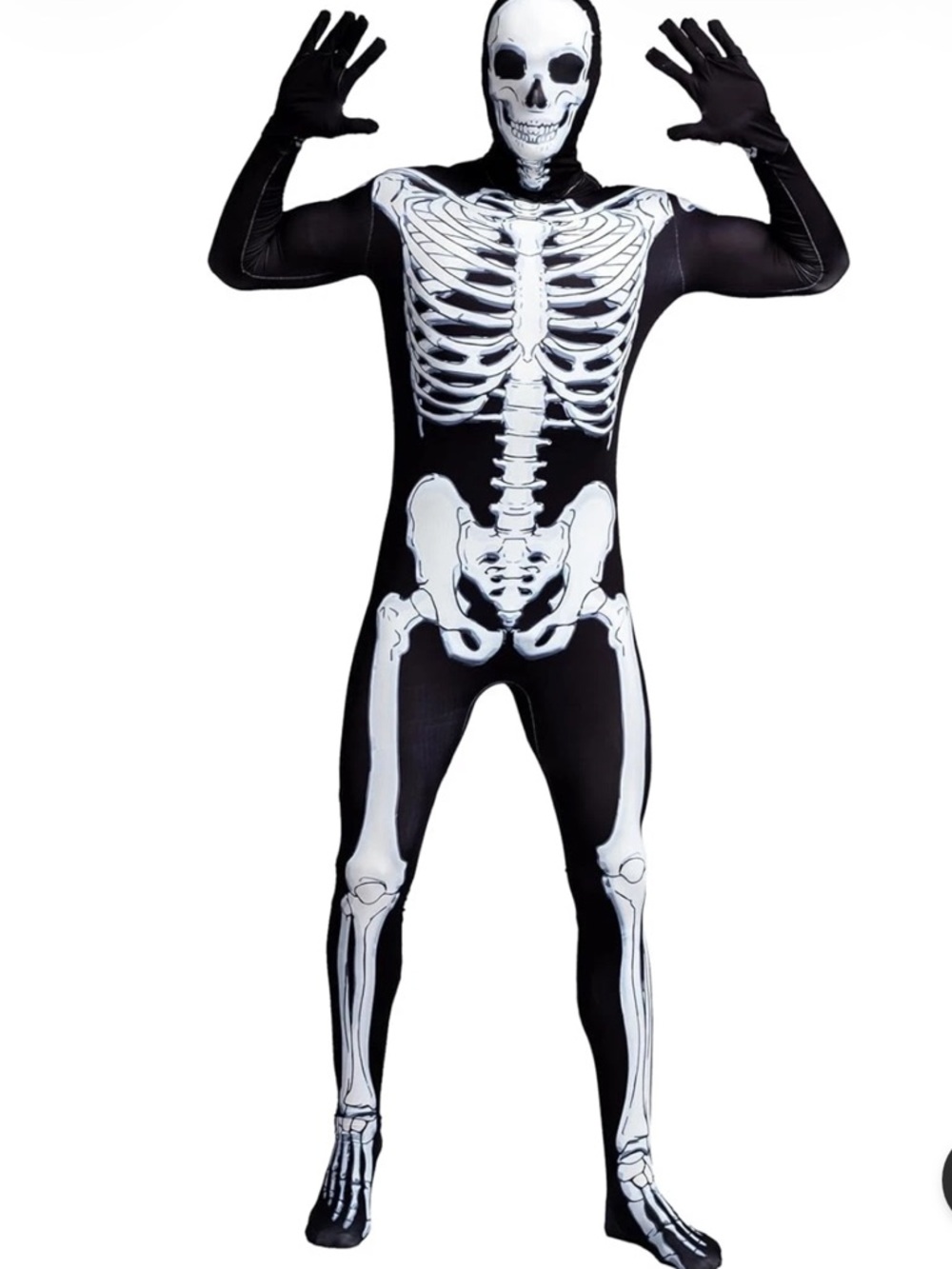 Men's Black Skeleton Full-Body Costume - Bone Print